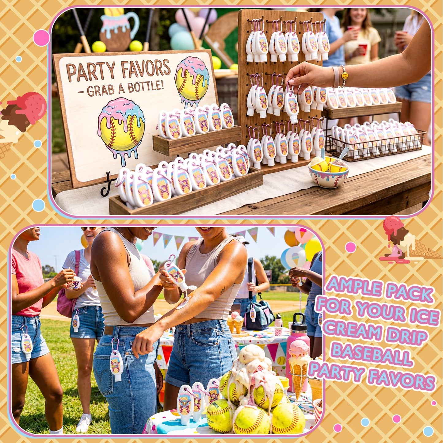 Leelosp 24 Pcs Softball Drip Mini Sunscreen Bulk Travel Size 1oz Cream Drip Party Favor Softball Team Gifts Bulk Sunscreen Keychain with Clip Spf 30 Broad Spectrum Sport Accessory Girl