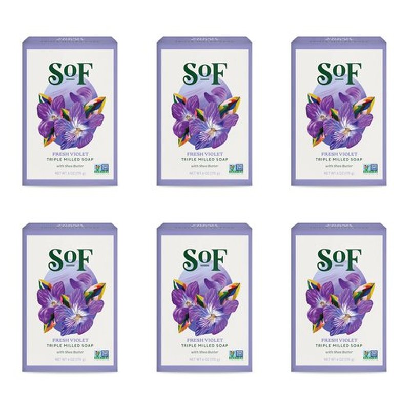 South Of France Fresh Violet Bar Soap by SoF Body Care (Formerly Body Care) | Triple-Milled Soap with Shea Butter + Essential Oils | Vegan, Non-GMO Body Soap | 6 oz Bar | 6 Bars