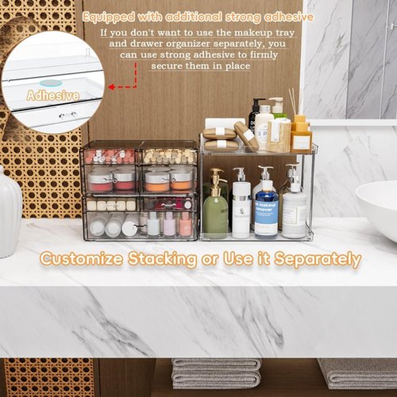 Yieach 3 Pack Clear Bathroom Counter Organizer With Drawers - Stackable Design,19.1" Tall Large Capacity - Suitable as Makeup Organizer,Vanity Skin Care Organizer,Dresser Top Organizer for Bedroom