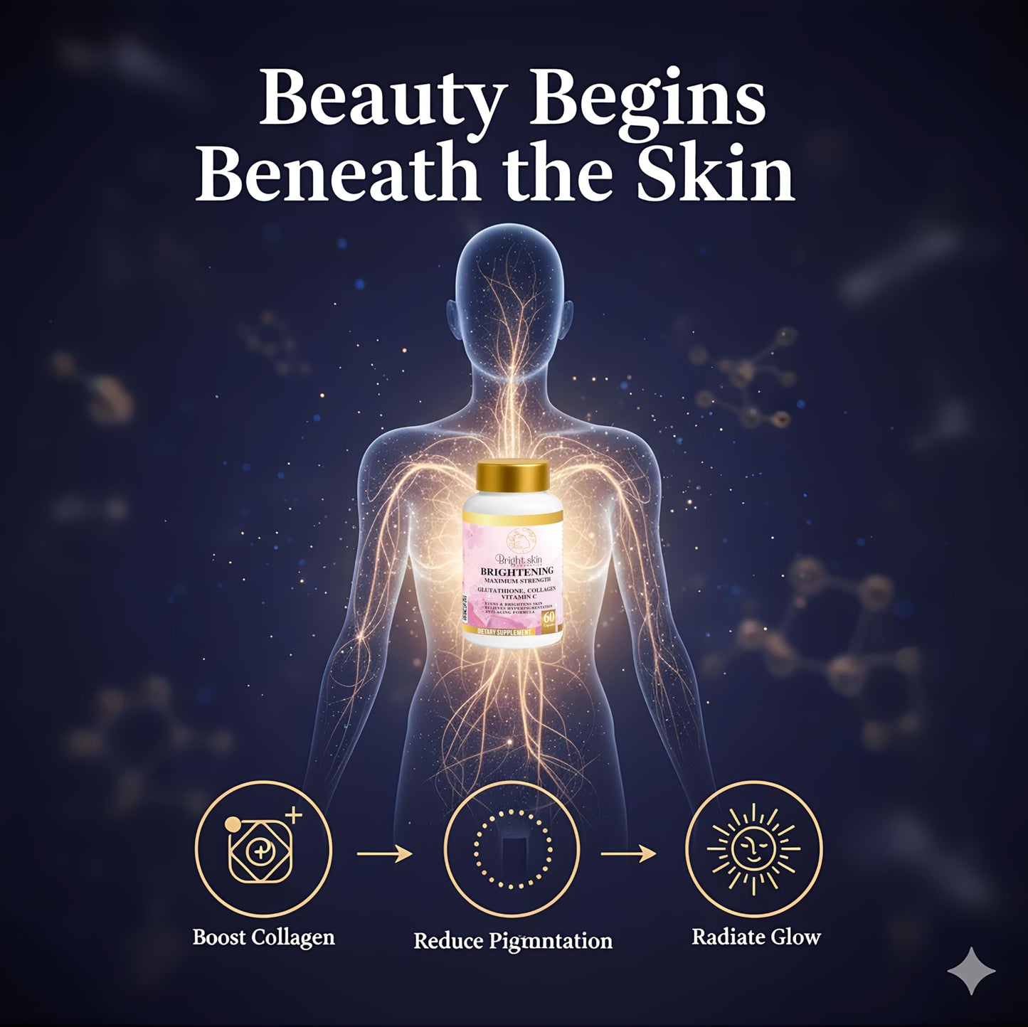 Bright Skin Cosmetics Brightening Supplements with Glutathione, Collagen, and Vitamin C