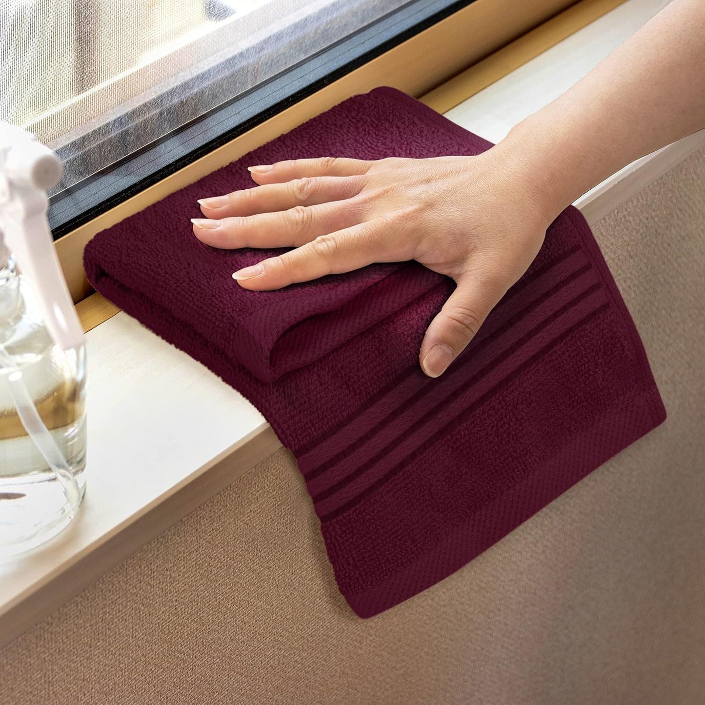 Premium 12-Pack Cotton Wash Cloths - Highly Absorbent & Soft 12x12 for Bathroom, Spa, Gym - Plum