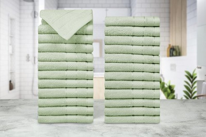Casa Lino 24 Pack Wash Cloths Set, (12" X12) 100% Cotton wash Cloths, wash Cloths for Your face and Body, Highly Absorbent & fingertip Soft wash Cloths for Your face and Body, Light Sage