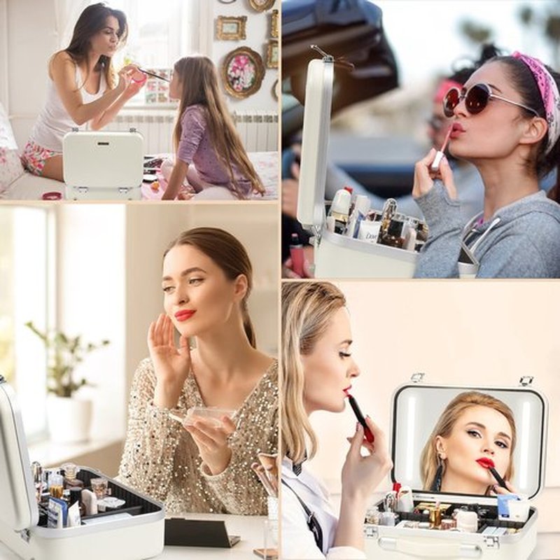 Extrei Gent Makeup Travel Lighted Case with Large LED Light Mirror Coetic Bag Organizer Professional Adjustable Divider Storage, Waterproof Portable Make up Train Box Accessories And Tools Case
