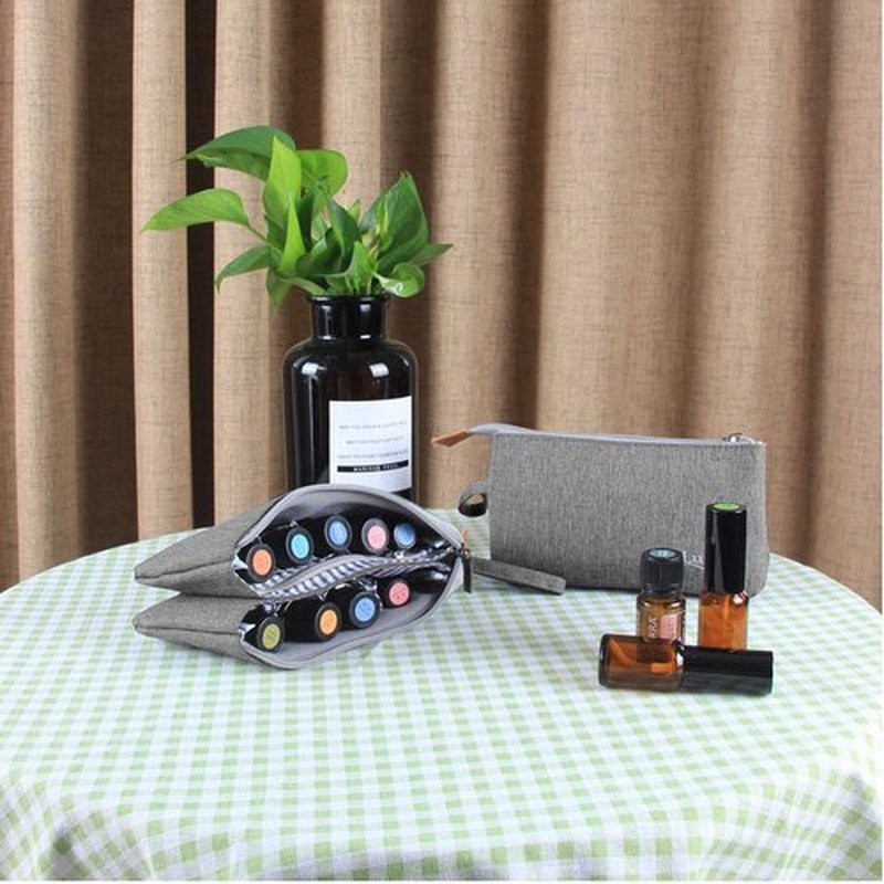 LUXJA Essential Oil Carrying Bag - Holds 9 Bottles (5ml-15ml, Also Fits for Roller Bottles), Portable Organizer for Essential Oil and Small Accessories, Gray