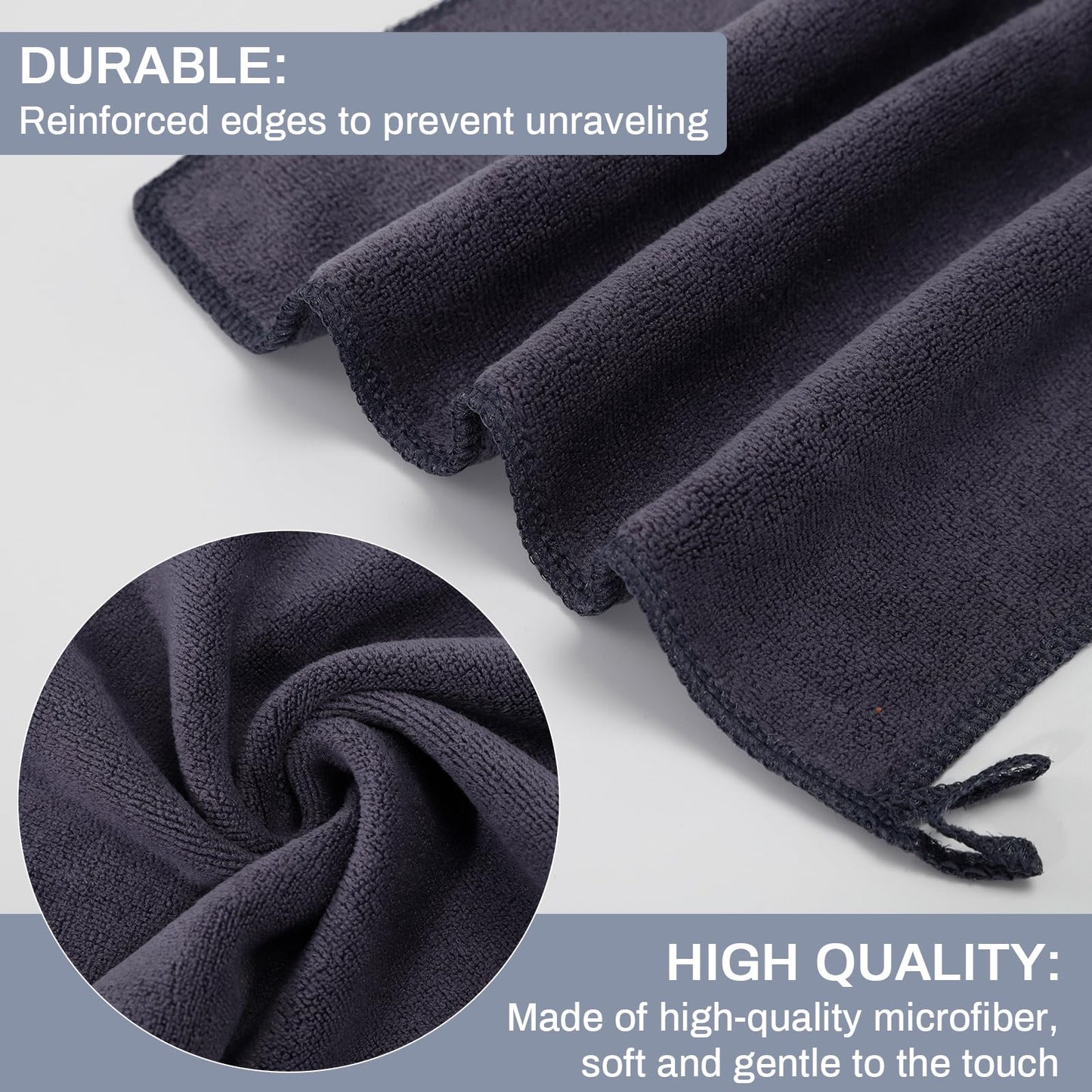 Qwhancy Makeup Remover Washcloths, 6 Pack Microfiber Face Towels, Plush & Thick, Ultra Soft Reusable Towels for Face & Hands, Highly Absorbent & Gentle 12 x 12 Inches, Black Gray