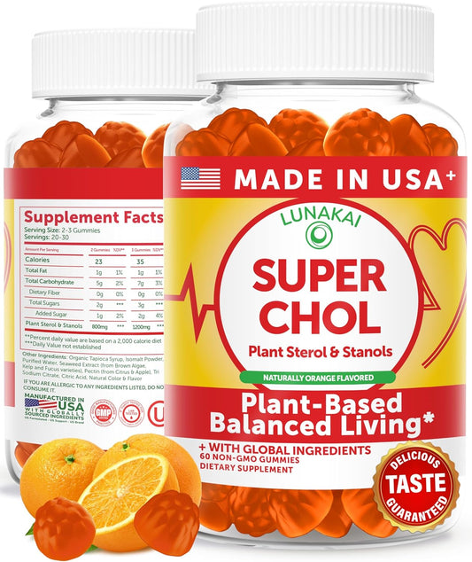 Lunakai Cholesterol Support Gummies - 1200mg Plant Sterols & Stanols | 60ct Daily Supplement for Adults