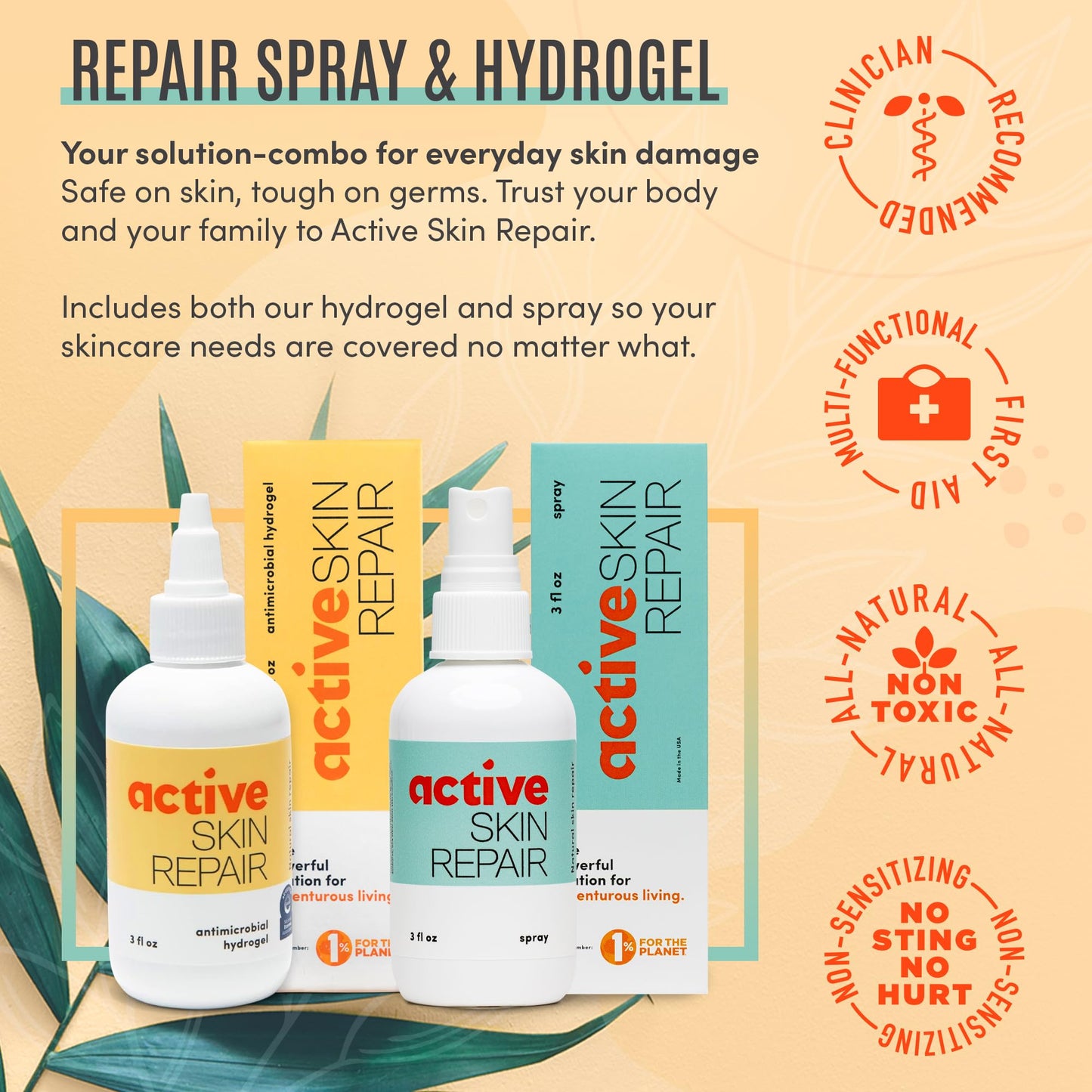 Active Skin Repair First Aid Hydrogel and Spray Bundle, 3 oz Each