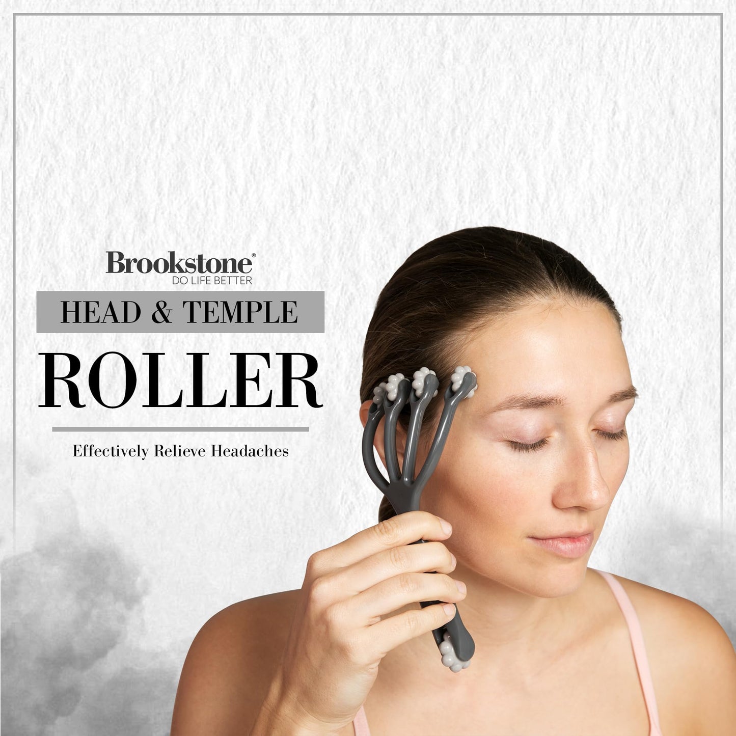 Brookstone Dual-Sided Scalp & Head Massager - Premium Scalp & Temple Relief - Roller Massager for Stress Relief & Relaxation - Ergonomic Massage Roller Tool (Grey)