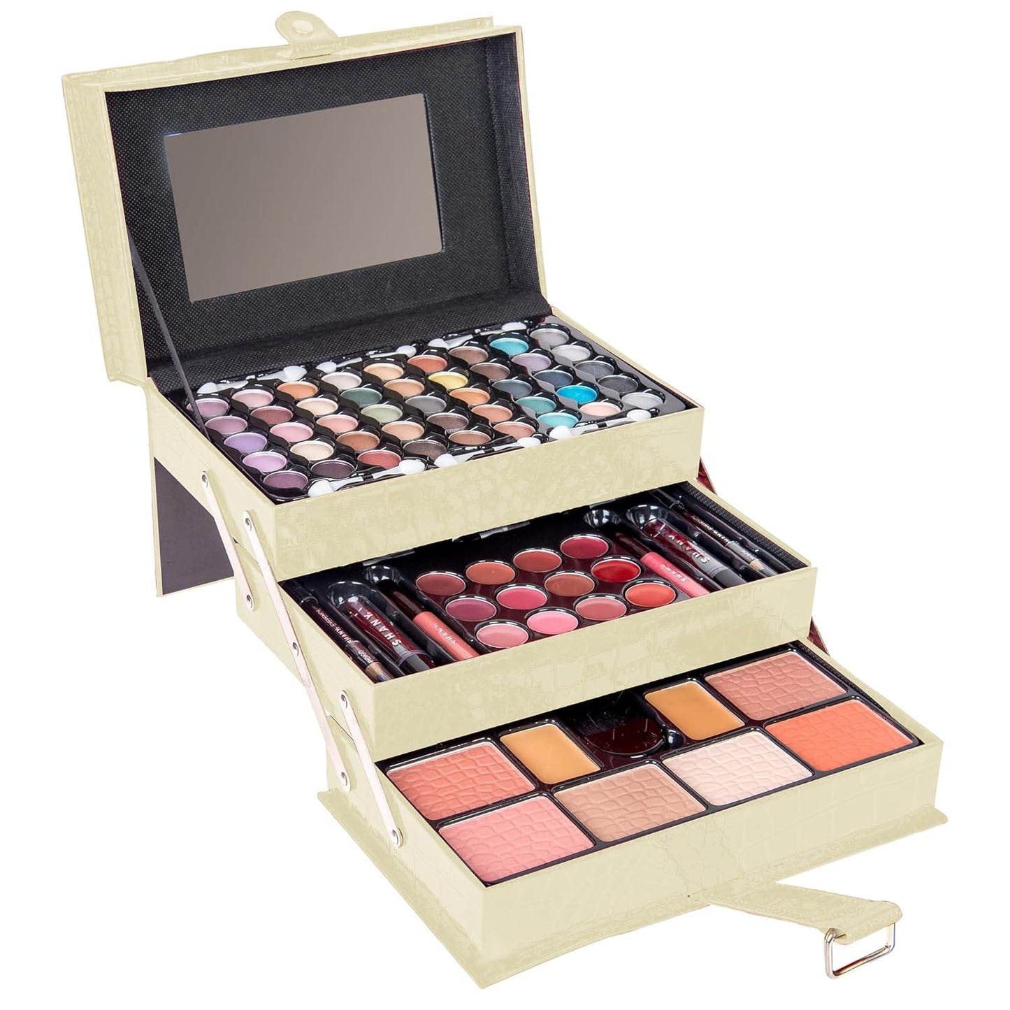 SHANY All In One Makeup Set, Eyeshadow, Blushes, Face Powder, Lipstick, Eye liners, Make up Pencils and Cosmetics Mirror - Makeup Kit With Reusable Storage Beauty Box - Red