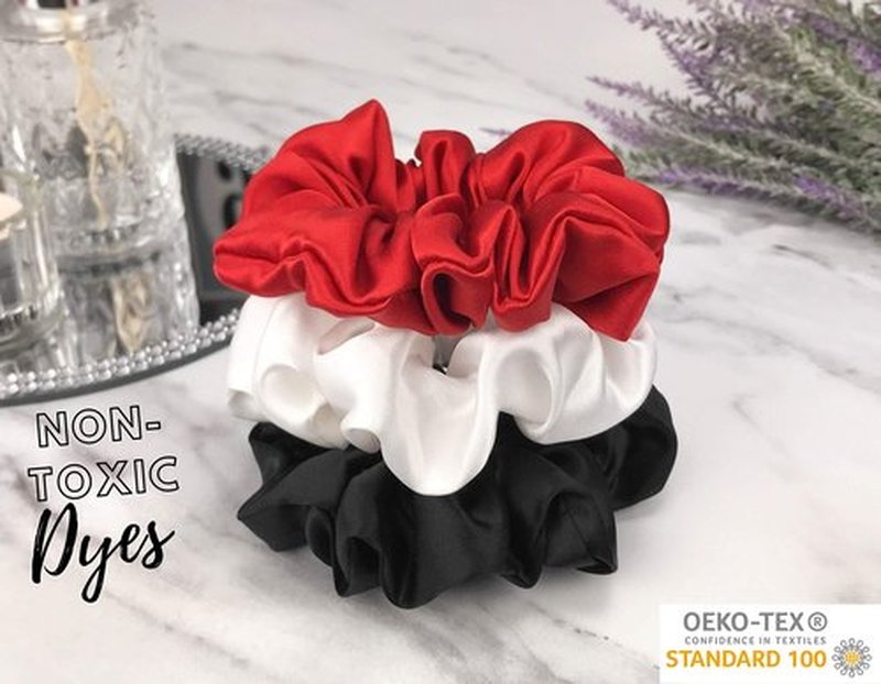 Celestial Silk Mulberry Silk Scrunchies for Hair (Red, White, Black)