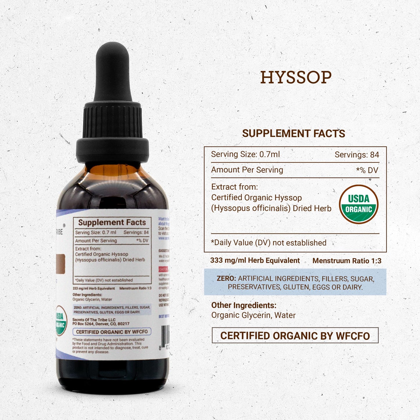 Hyssop USDA Organic | Alcohol-Free Extract, High-Potency Herbal Drops | Made from 100% Certified Organic Hyssop (Hyssopus officinalis) Dried Herb (2 oz)