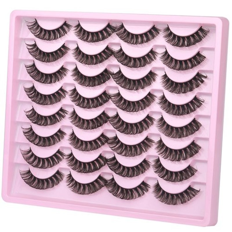 JIMIRE Russian Strip Faux Mink Lashes Cat Eye Crossed Fluffy 3D Curly False Eyelashes Thin Light Volume Soft Fake Lashes 16 Pairs Pack