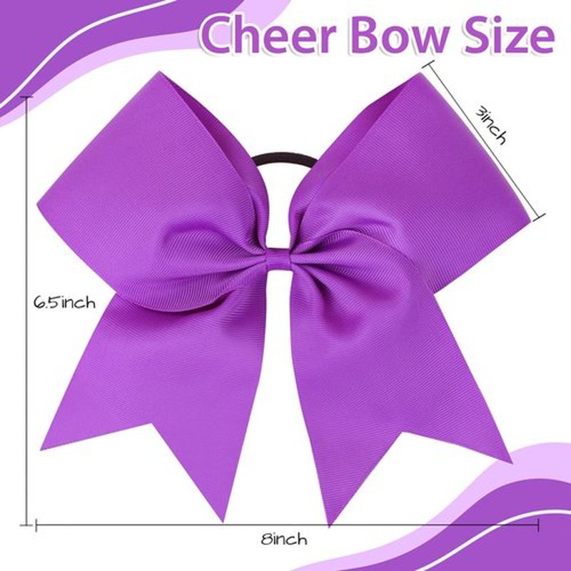 CN 30PCS 8" Large Cheer Bows, Cheerleading Bows Ponytail Holder for Girls, Grosgrain Ribbon Purple Cheer Hair Bows with Elastic Hair Tie for Cheerleader College Sports Softball Competition