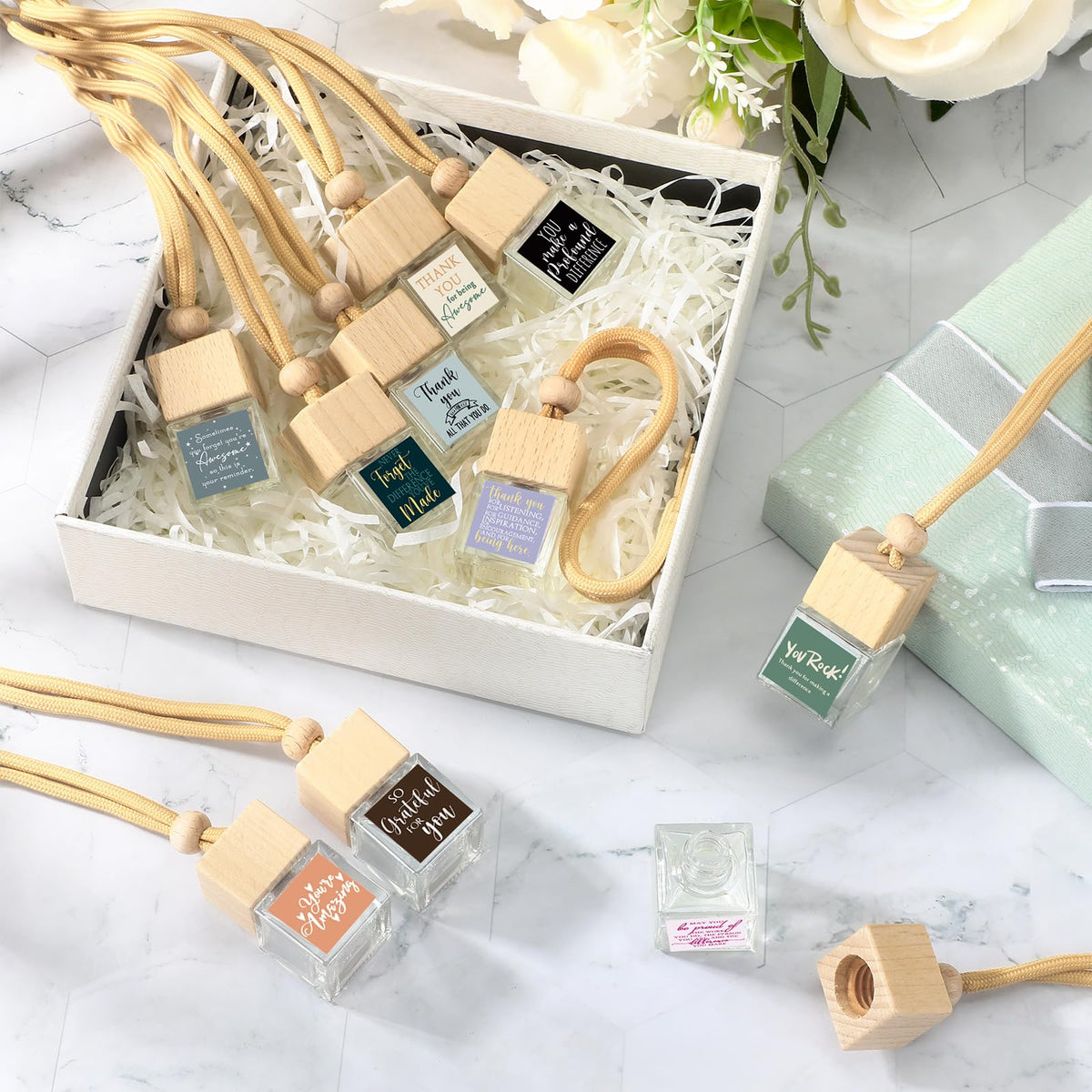 Havawish 20 Pcs Employee Appreciation Gift Bulk Car Diffuser Air Freshener Hanging Ornament Back to School Gifts for Teacher Glass Essential Oil Diffuser Thank You for Coworker Staff Volunteer