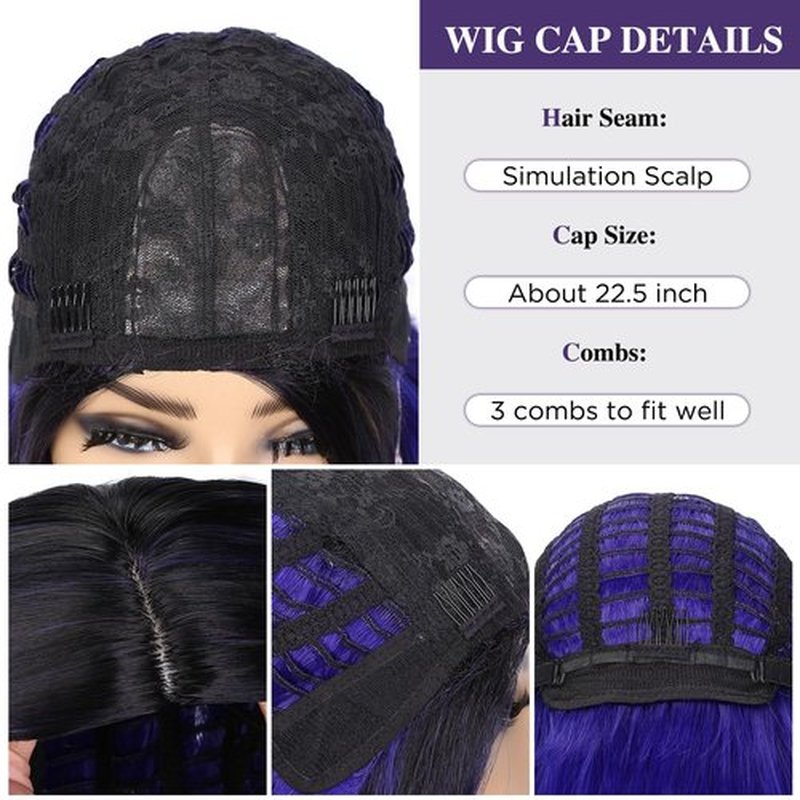 Fancy Hair Purple Long Curly Wavy Hair Wigs Heat Resistant 3 Tones Dark Roots Synthetic Daily Party Cosplay Wigs for Women 26" (1B to Blue Purple)