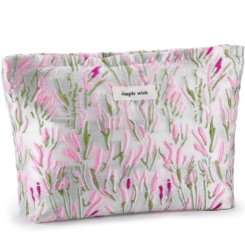 ZLFSRQ Flower Makeup Bag Travel Cute Floral Cosmetic Bags for Women Large Makeup Pouch Zipper Cosmetic Pouch for Purse Aesthetic Embroidery Makeup Organizer Bag Portable Toiletry Bag(Green &Pink)