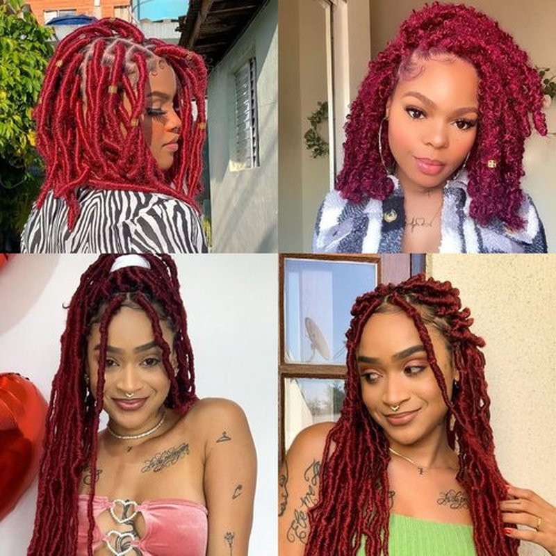 8 Packs Springy Afro Twist Hair 16 Inch Burgundy Marley Twist Braiding Hair Pre-Separated Spring Twist Hair for Soft Butterfly Locs Crochet Hair Marley Hair Extensions for Black Women(16 Inch, BUG#)