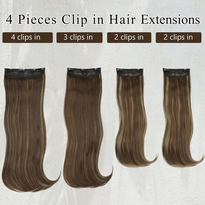 FREEMEIGE Clip in Extensions 4PCS Straight Hair Extensions for Women Synthetic Hair Extensions Long Layered Hair Extensions Thick Wavy Clip in Hairpieces for Women Daily Use 20 Inch