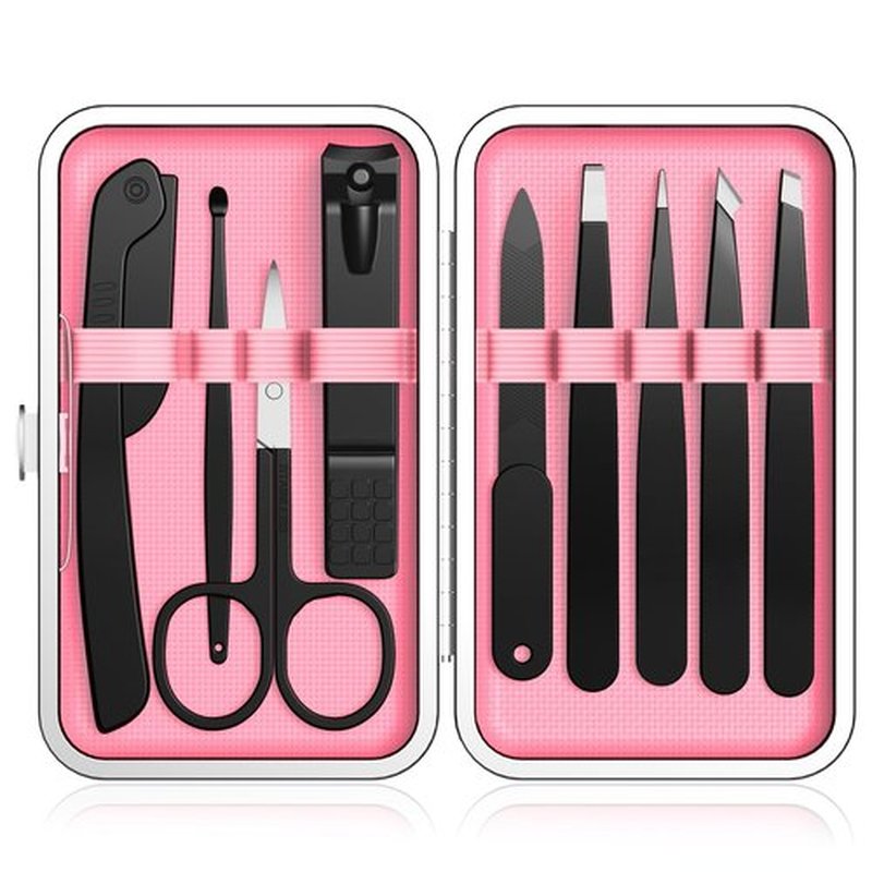 Yougai Tweezers Set and Nail Clippers, 9 Pcs Professional Stainless Steel Tweezers Set for Women, Precision Eyebrow Tweezer Kit with Curved Scissors and Eyebrow Razor for Ingrown Hair Removal