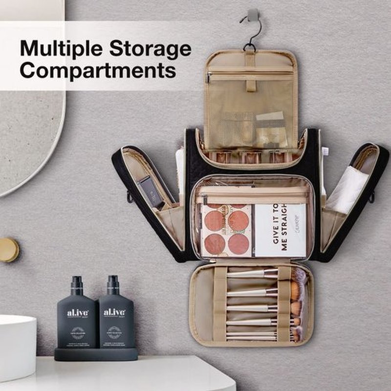 BAGSMART Toiletry Bag, Travel Toiletry Bag for Women, Water-resistant Cosmetic Makeup Bag, Large Capacity Door Room Essentials Travel Organizer for Full Sized Toiletries and Cosmetics, Blue