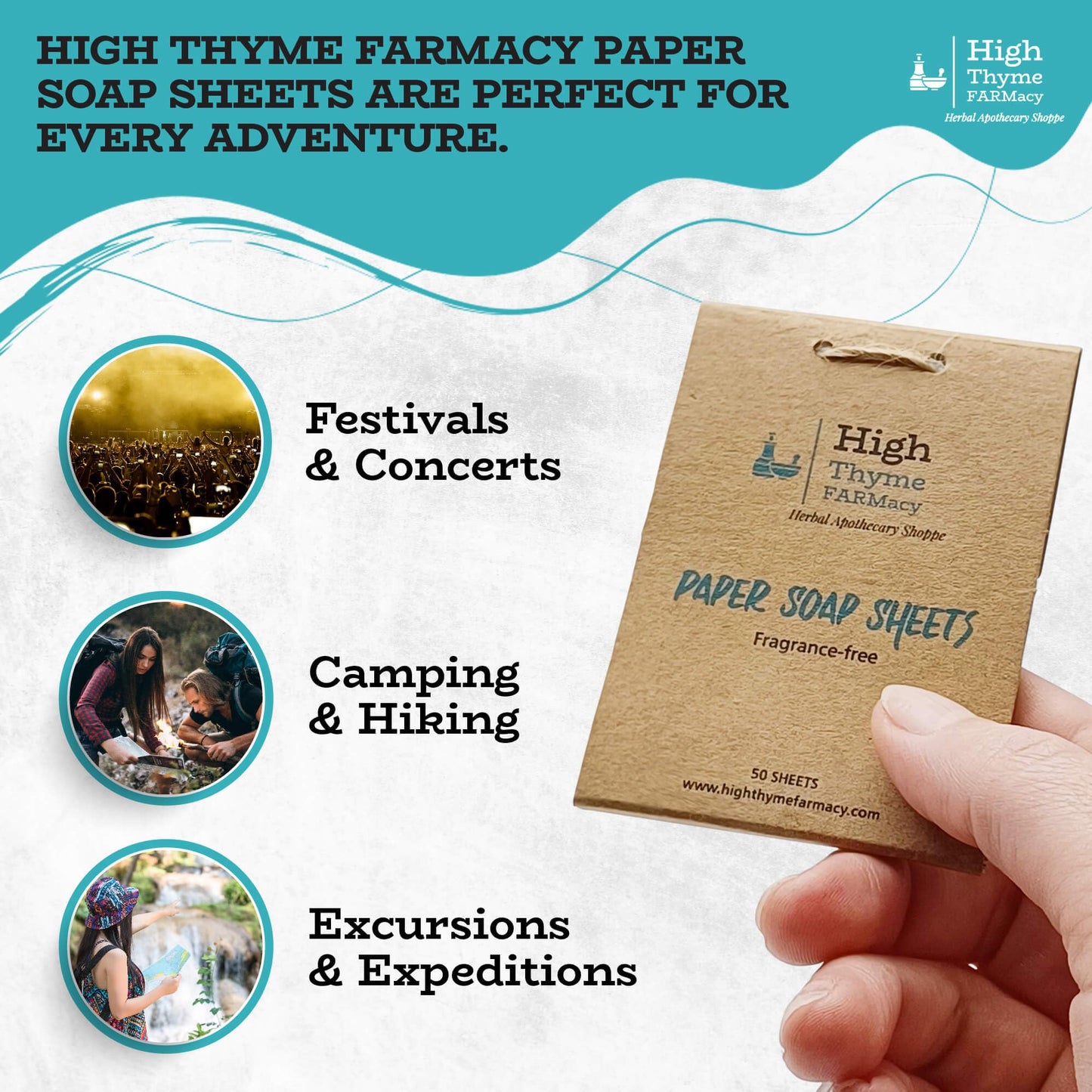 High Thyme FARMacy Travel Soap Sheets (150 Count, 3 Pack) – Portable Paper Soap for Travel, Camping, Hiking & Emergency Kits – Pocket Size Hand Soap Sheets, TSA Approved, Unscented