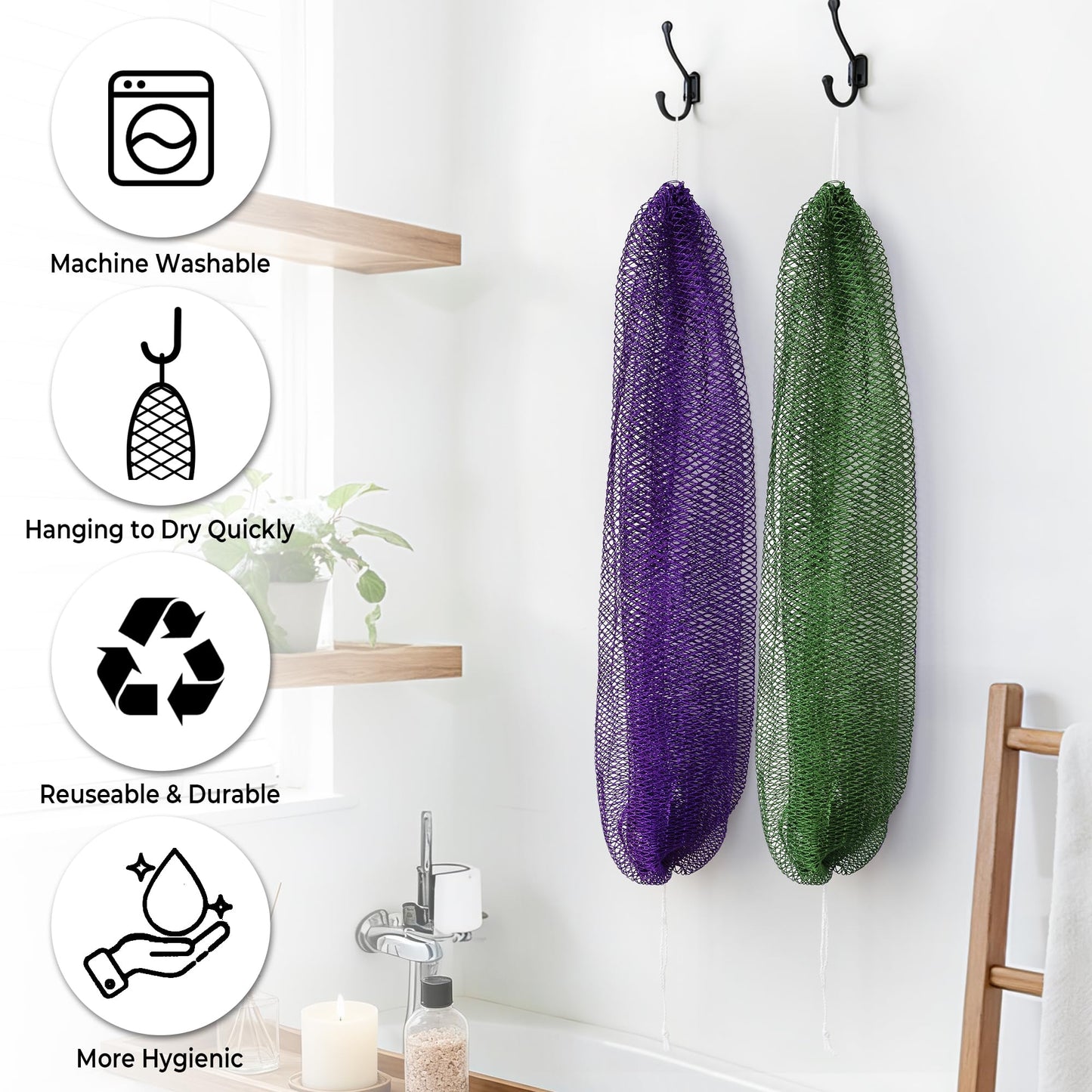 African Exfoliating Net Sponge Black & Seawave - 2 Pack Real African Net Authentic - Body Wash Scrubber for Shower Bath - Africa Bath Sponges for Men Back Scrubber Shower Accessories