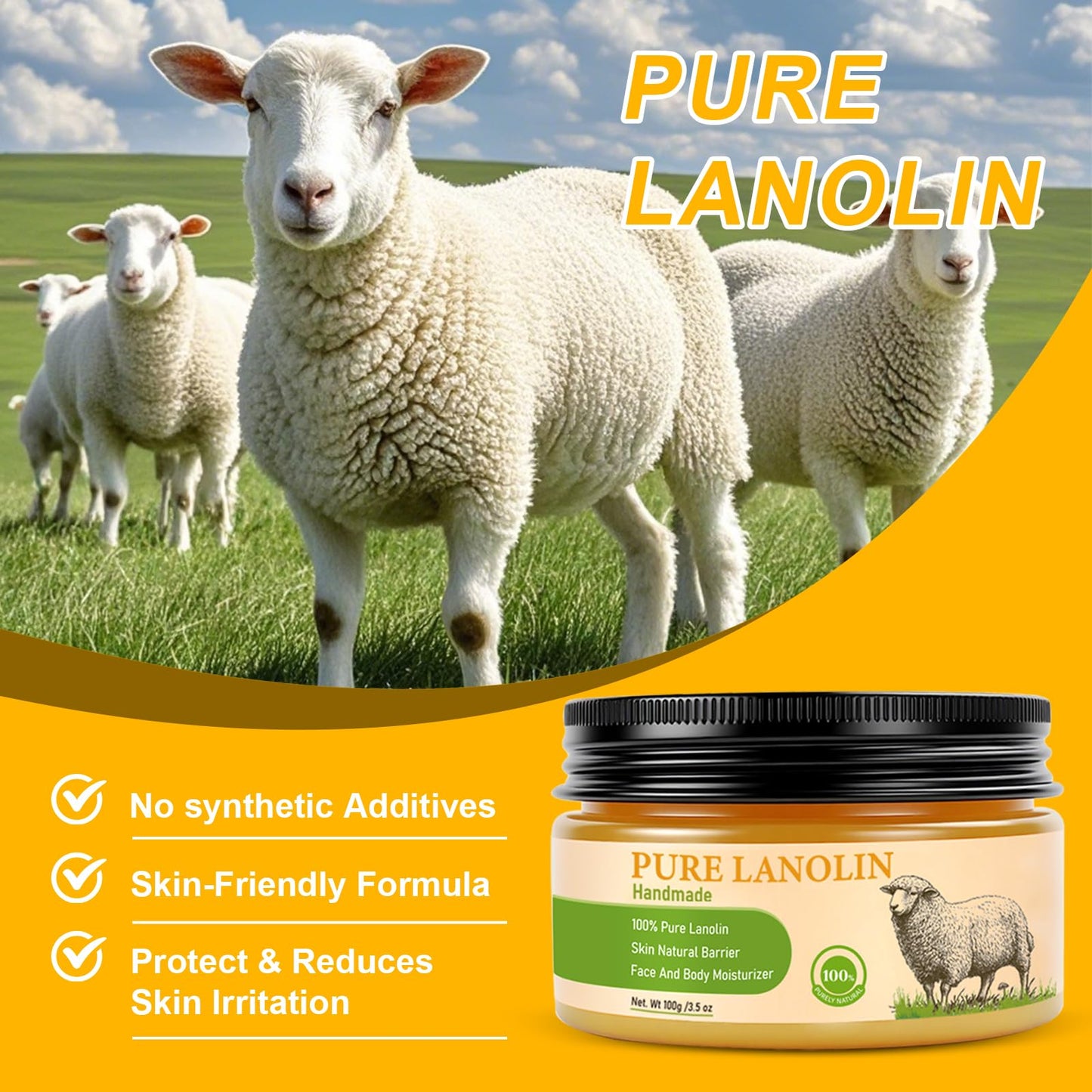 YURHERSU Pure Lanolin Face Balm, Skin Moisturizing Cream, Firming Soothing Improving Skin Creating Protective Film Anti-wrinkle, Daily Moisturizer Face Cream Fights Dry Skin For SkinCare