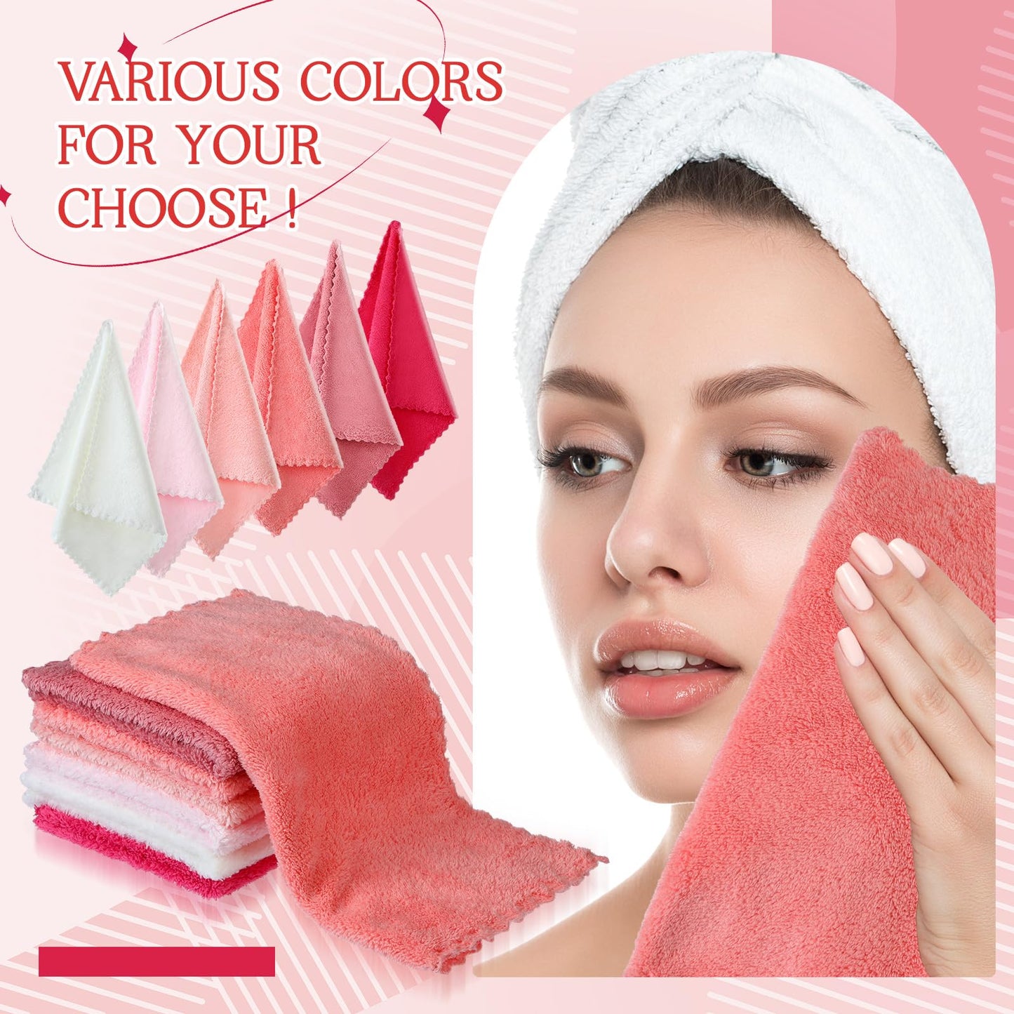 Syhood 12 Pack Face Towels 12 x 12 in Makeup Remover Cloths Reusable Soft Coral Velvet Microfiber Washcloths Highly Absorbent Quick Drying Wash Cloth for Bath, Spa, Facial(Pink Series)