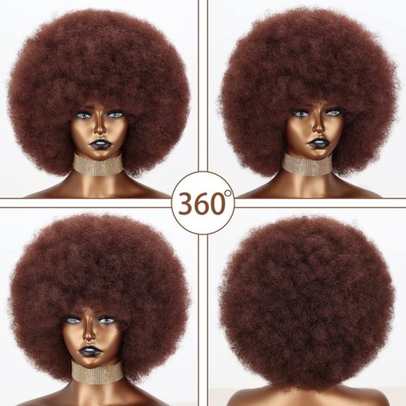 Xinran 8 inch Short Afro Kinky Wig for Black Women,Natural 70s Afro Wigs for Women, Short Afro Puff wigs(Auburn).