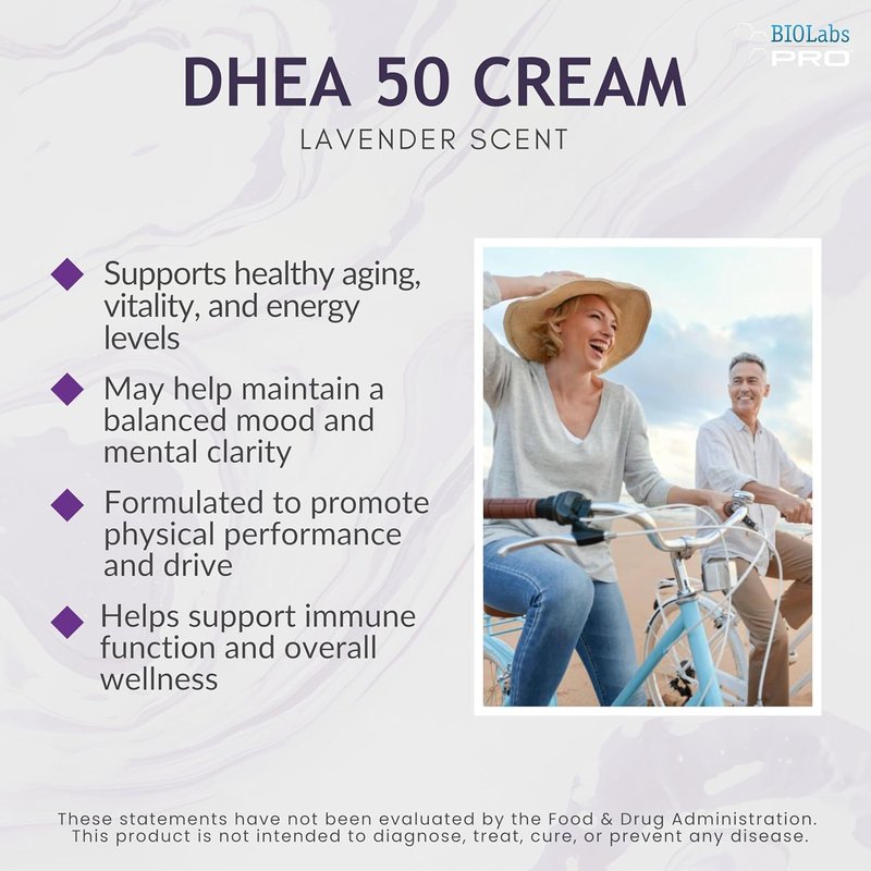 DHEA Cream 50mg - All-Natural Bioidentical Dehydroepiandrosterone with Organic Fenugreek & Maca Root | Lavender Scent, 2-Month Supply