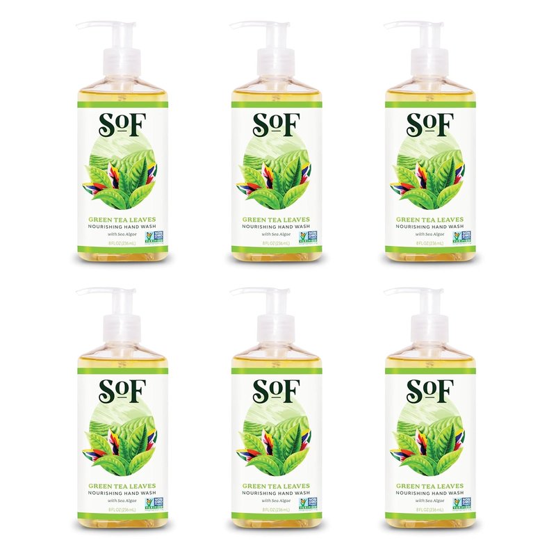 Nourishing Hand Wash - Vegan Moisturizing Sea Algae & Coconut Oil | 8 oz Bottle, 6 Pack