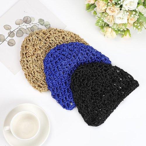 Etercycle 3 Pieces Mesh Crochet Hair Net Snoods for Women, Soft Rayon Knit Crochet Hairnet Hair Cover Accessory for Sleeping (Black, Blue, khaki)