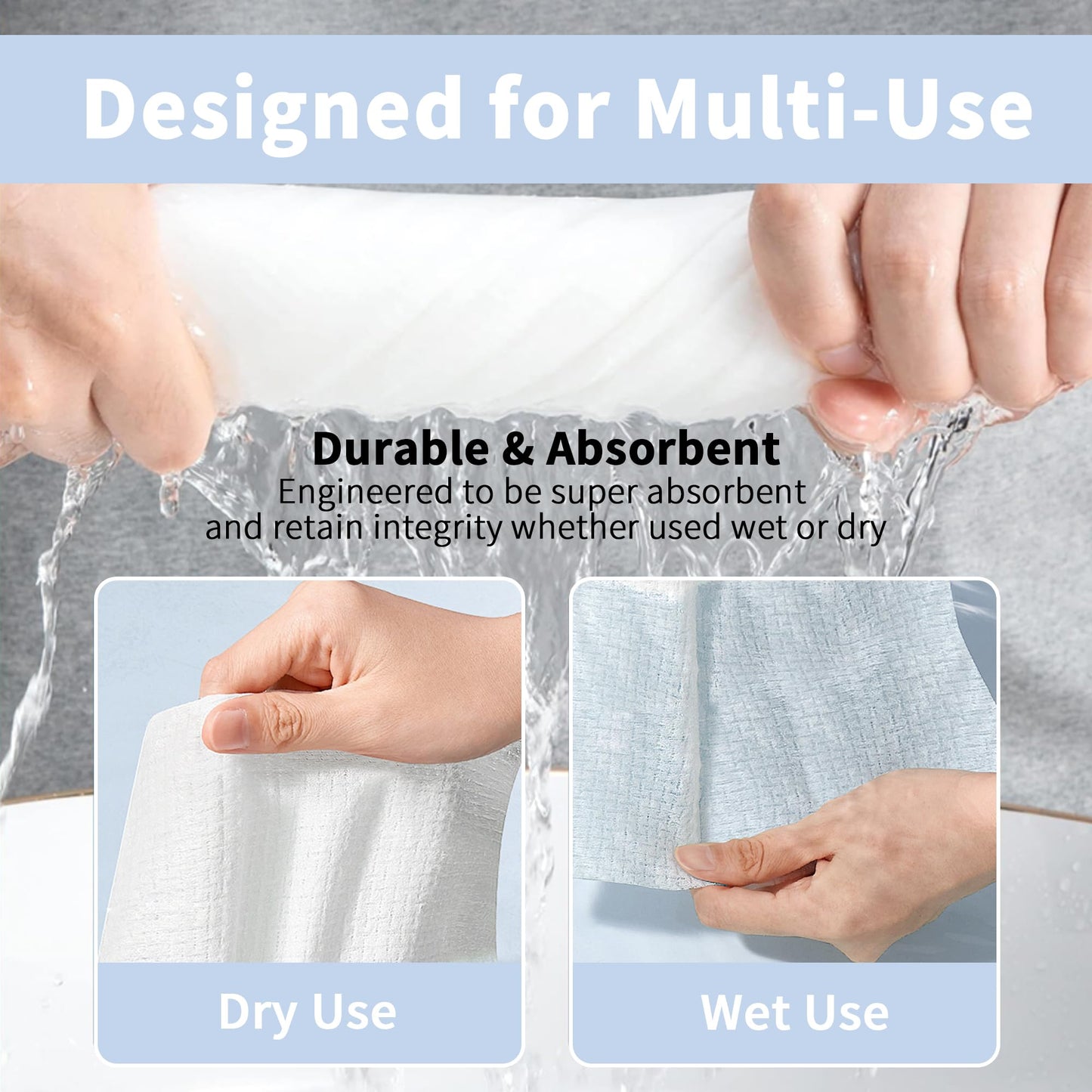 Skinsfairy Disposable Face Towels, Ultra Soft Biodegradable Dry Wipes, 50 Count 10x10'' Large Towelettes for Cleansing, Makeup Remover, Skincare, Sensitive Skin, Nursing, Travel