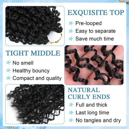 3 Packs Yankee Twist Crochet Braids Hair Passion Twist Pre Looped Curly Braiding Pretwisted Hair Extensions for Senegalese Black 8 Inch 1B#