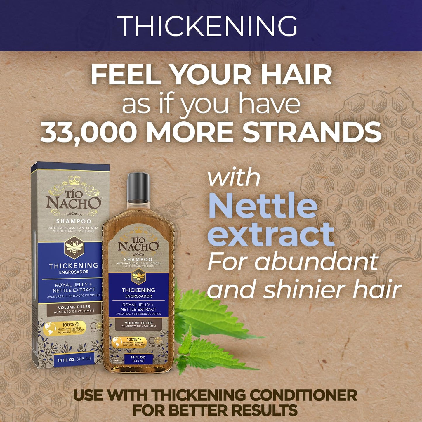 Tio Nacho Family Hair Care Bundle: Royal Baby Hair and Body Shampoo, Mexican Herbs Shampoo, Anti Hair Loss Thickening Volume Filler Shampoo with Royal Jelly & Rosemary, 14 oz each