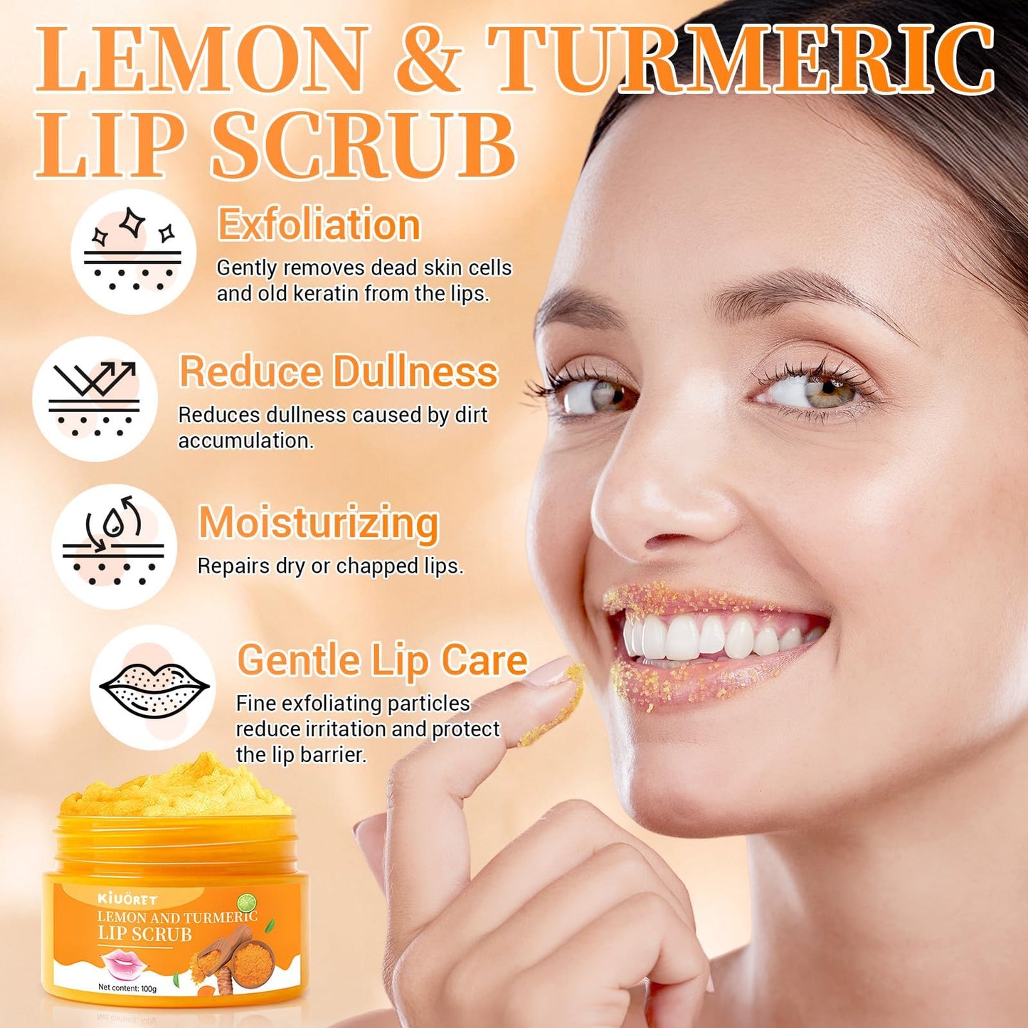 Lemon Turmeric Lip Scrub with Brush Set - lip Scrubber Exfoliator for Dark, Dry, Chapped LiPs, Reduce Fine Lines - Hydrating Moisturizing Lip Care for Instantly Smooth, Soft Lips
