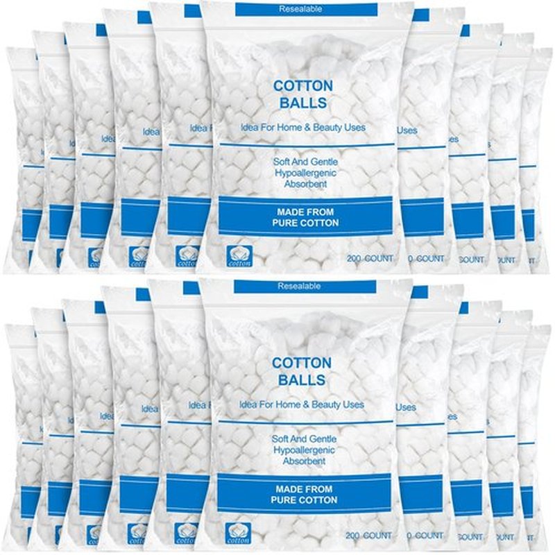 Heigble 4000 Pcs Soft Cotton Ball Bulk Organic Medium Cotton Ball Absorbent Multipurpose Pure Cotton Ball for Nail Polish Remover Makeup Removal First Aid Face Crafting Cleaning Skin Applying Lotion