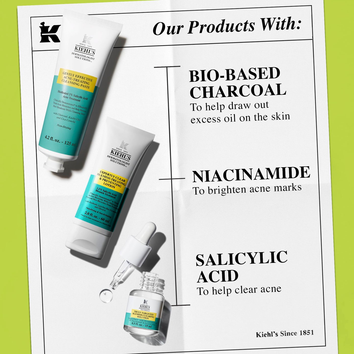 Kiehl's Acne Skincare Routine Gift Set, $98 Value, Includes Face Wash, Pimple Patch, and Facial Cream, Clears Acne, Shrinks Pore Size, Helps Clear Whiteheads and Blackheads, Prevents Breakouts.