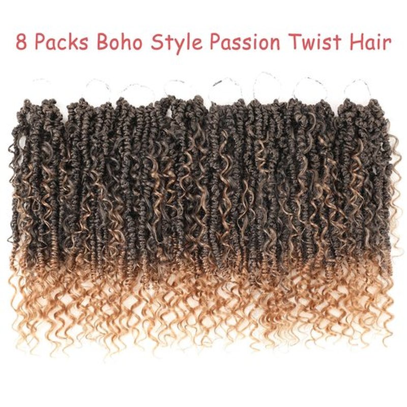 Leeven 10 Inch Goddess Passion Twist Crochet Hair 8 Packs Ombre Honey Blonde Boho Style Crochet Twist Pre Twisted Bomb Twist Curly Ends Pre Looped Bohemian Synthetic Braids for Women #T27