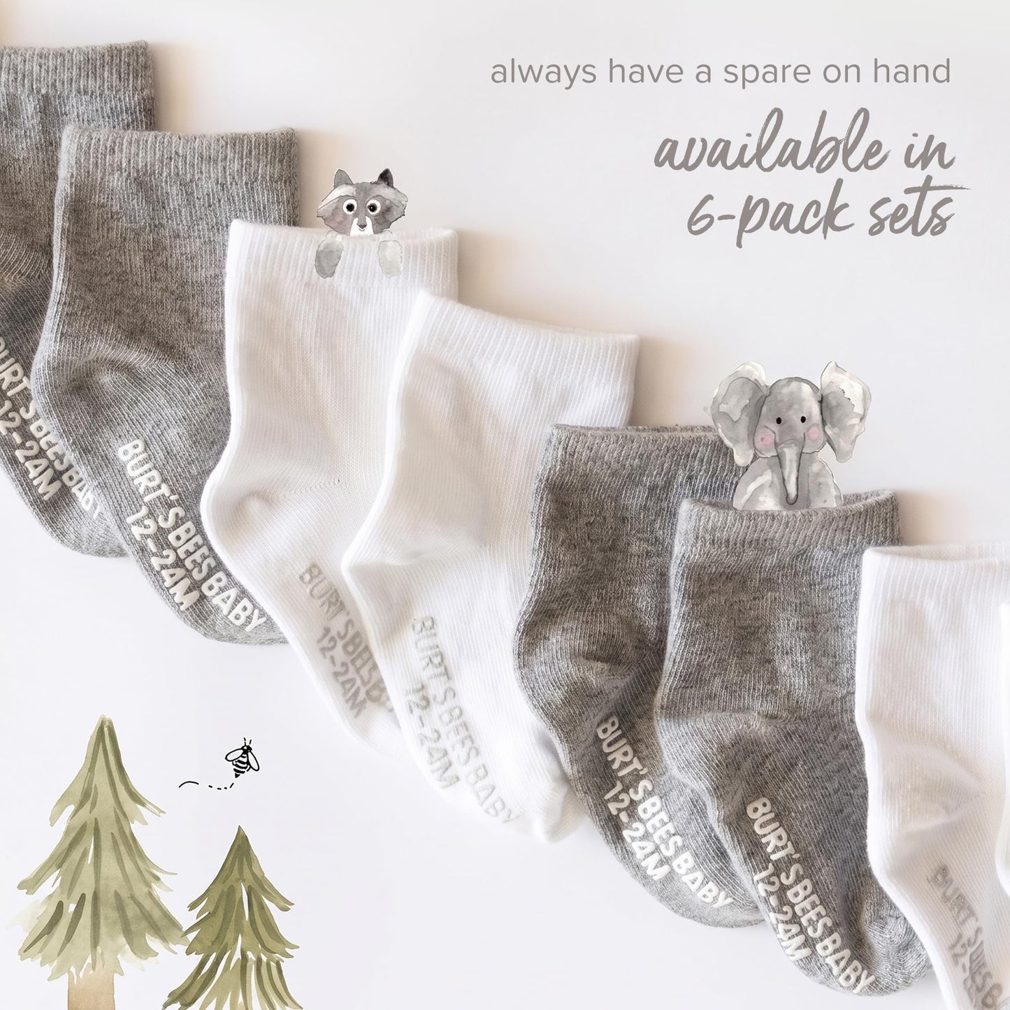 Burt's Bees Baby Organic Ankle & Crew Socks with Non-Slip Grips, 6-Pack