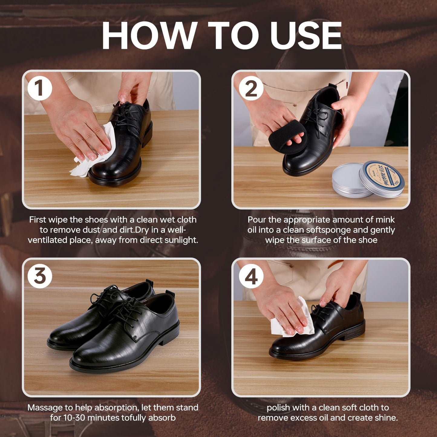 Aosdc Mink Oil Leather Conditioner and Cleaner 3.52 oz - Premium Waterproof Formula for Leather Cowboy Boots,Natural Waterproof Soften and Restore Shoes, Jackets, Hats, Baseball Gloves, Saddles