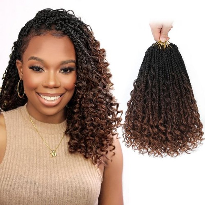 Fulcrum Goddess Box Braids Crochet Hair 12 Inch, 9 Packs Box Braids Crochet Hair for Women, Crochet Braids with Curly Ends (12Inch, 1B/4/30#)
