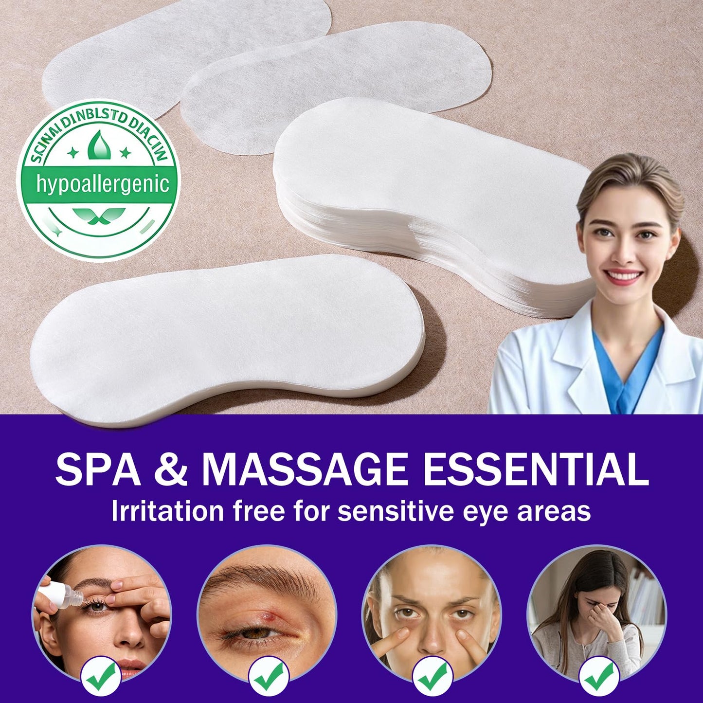 MoyRetty Disposable Non Woven Eye Covers, 100 Sheets, Cotton Paper for Facials Spa Skincare