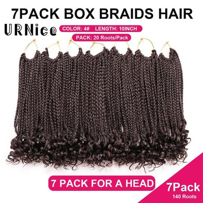 URNice 7 Packs 10 Inch Crochet Box Braids Hair with Curly Ends Prelooped Goddess Box Braids Crochet Hair Braiding Hair Crochet Braids Hair for Black Women (10 Inch ( Pack of 7 ), 4#)