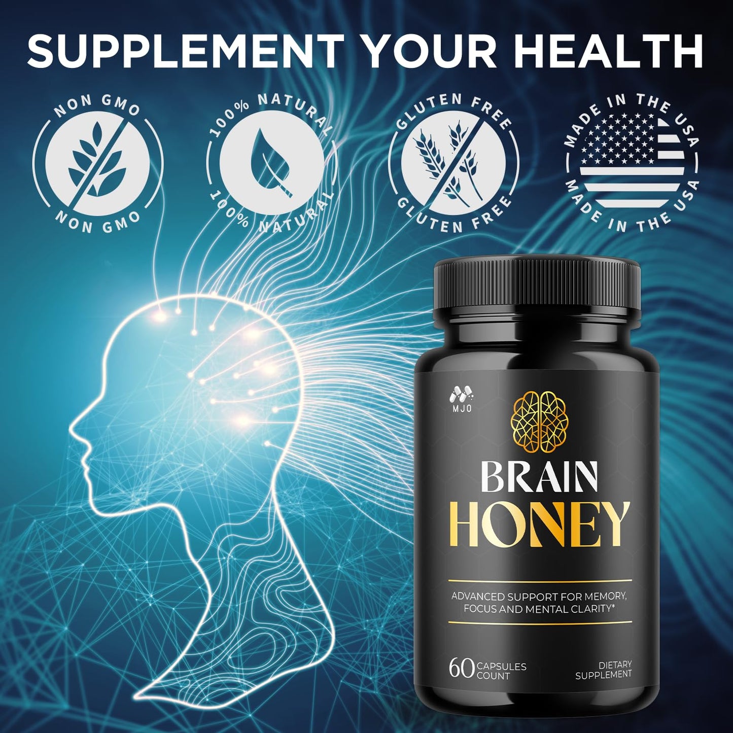 Brain Honey Capsules, Brain Honey Pills with All Natural Ingredients, Advanced Overall Health and Wellness Vitamin Supplement Formula for Maximum Strength Multivitamins (60 Capsules)