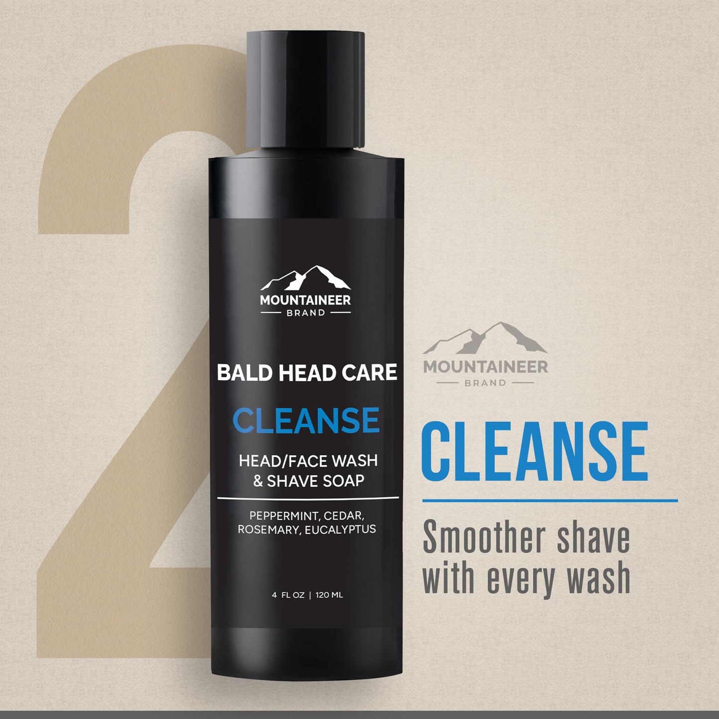 Mountaineer Brand Bald Head Exfoliator & Shampoo (Cleanse) | Fresh & Natural Scent | Bald Head Care for Men | Made in WV | Exfoliating Scalp Scrub | Hydrating Soap & Wash | 4oz