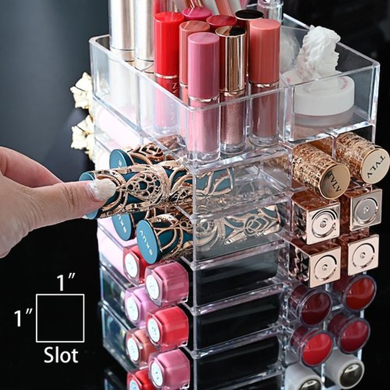 Ikee Design Lipstick Organizer with 53 Slots 360 Degree Rotating Spinning Makeup Organizer, Acrylic Lip Gloss Organizer for Lipsticks, Brushes, Cosmetic Storage Display, Bathroom, Vanity, Countertop