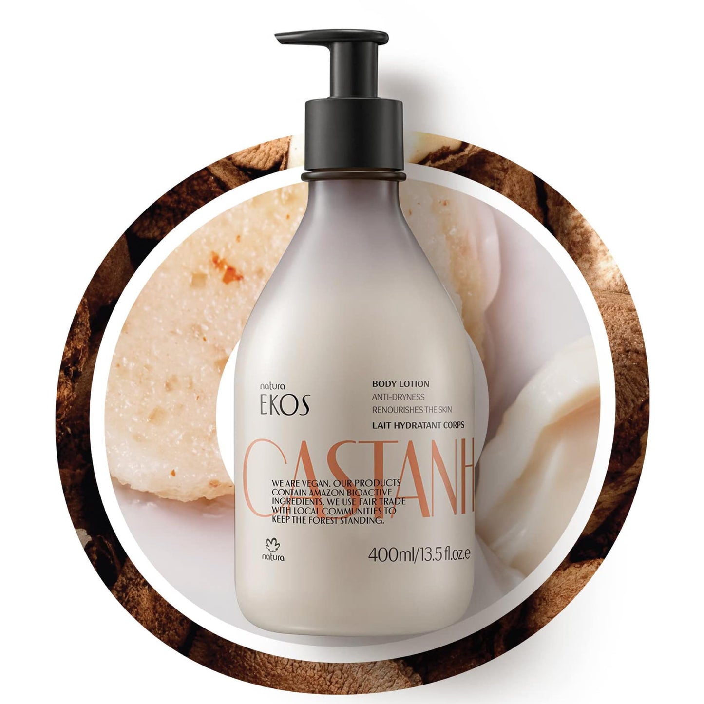 natura - Brazil Nut Hydrating Body Lotion - Castanha Anti-Dryness - Deep Skin Hydration Moisturizer - Vegan Skin Care - Brazilian Beauty Secrets - Self Care & Body Care - 13.5 fl oz (400ml)