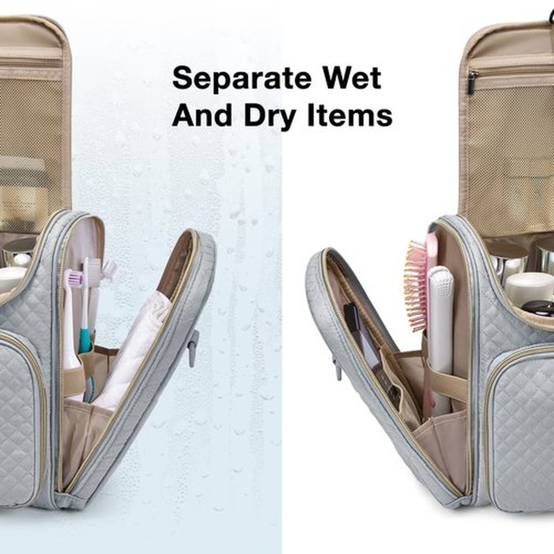 BAGSMART Toiletry Bag for Women, Travel Toiletry Bag, Water-resistant Cosmetic Makeup Bag, Large Capacity Travel Organizer for Full Sized Toiletries and Cosmetics, Grey