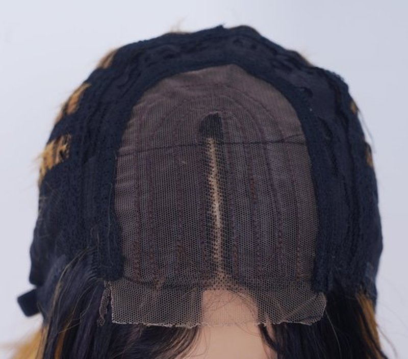 NJJYXH 14 Inches Brown Mixed Blonde Lace Front Wigs for Women Short Straight Bob Wig with Middle Part Synthetic Hair for Cosplay or Daily Use